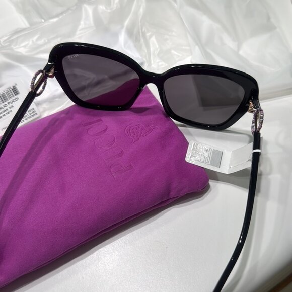 58mm Butterfly Sunglasses Emilio Pucci  Shiny Black  Smoke main image 6
